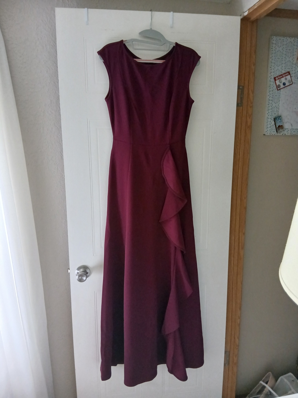 Women's Burgundy Maxi Dress with Ruffle Detail